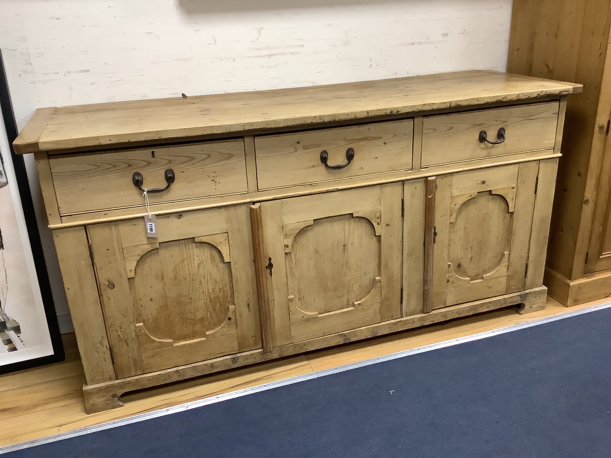 A Victorian pine low dresser, length 183cm, depth 58cm, height 90cm